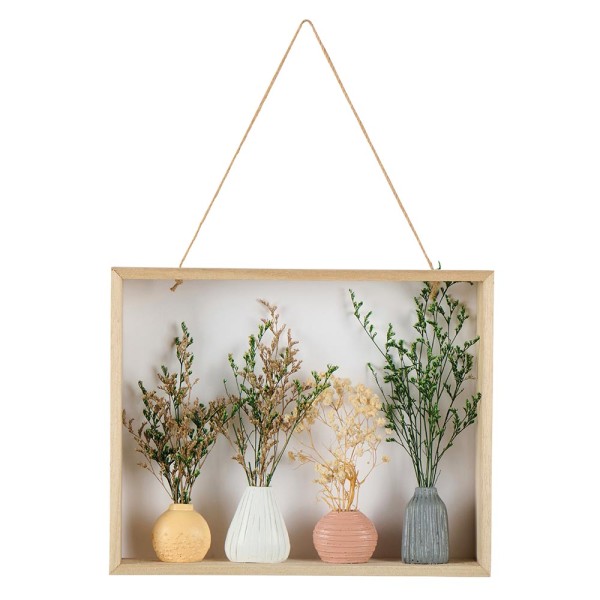 Cadre murale en bois naturel avec 4 mini pots de fleur