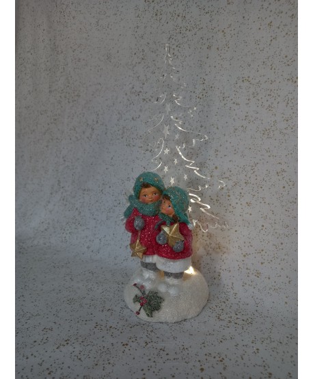 ENFANTS VERT ET ROUGE AVEC SAPIN LED